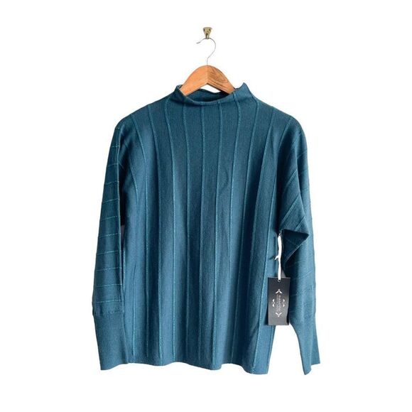 Nanette Lepore Sweater Teal Wool Blend Glitter Stripe Women's S Dolman Sleeves - Picture 1 of 8